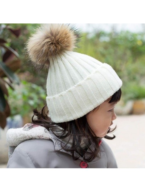 Skullies & Beanies Adults Children Double Fur Winter Casual Warm Cute Knitted Beanie Hats Hats & Caps - White - CR18ADTXN7E $...