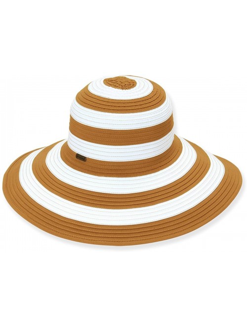 Sun Hats Crushable Stripe Ribbon Wide Brim Sun Hat 384 - B. Tan - C811L6W5SQ9 $19.93