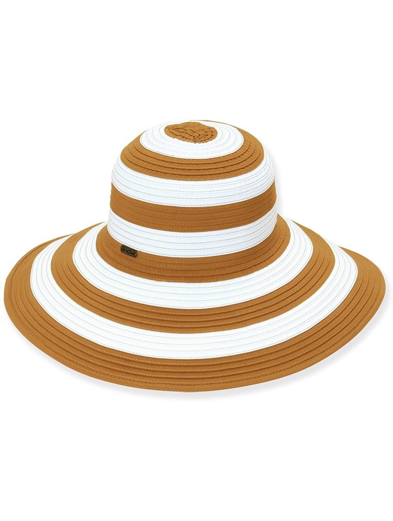 Sun Hats Crushable Stripe Ribbon Wide Brim Sun Hat 384 - B. Tan - C811L6W5SQ9 $19.93