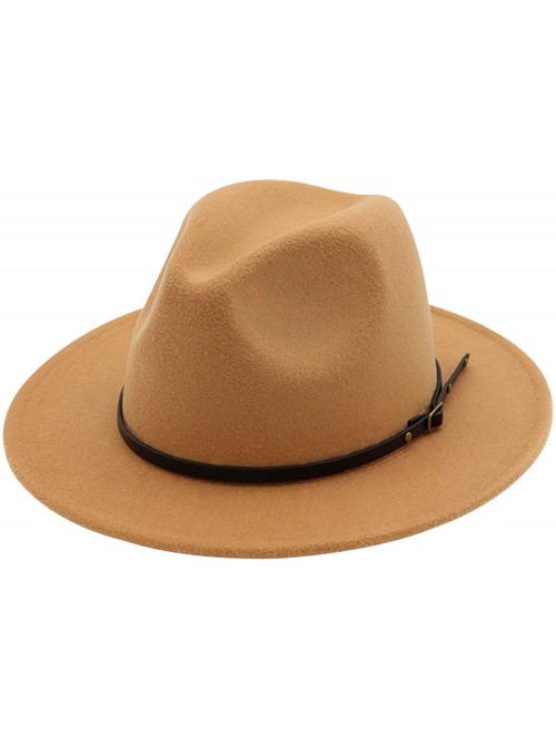 Sun Hats Women Straw Felt Panama Hat Fedora Beach Sun Hat Wide Brim Straw Roll up Hat UPF 30+ - Felt Fedora Khaki a - CU18W9I...