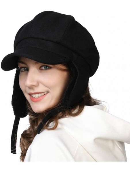 Newsboy Caps Wool Newsboy Cabbie Beret Cap for Women Beret Visor Bill Hat - 99706-black2 - CY18A6TMZA7 $31.16