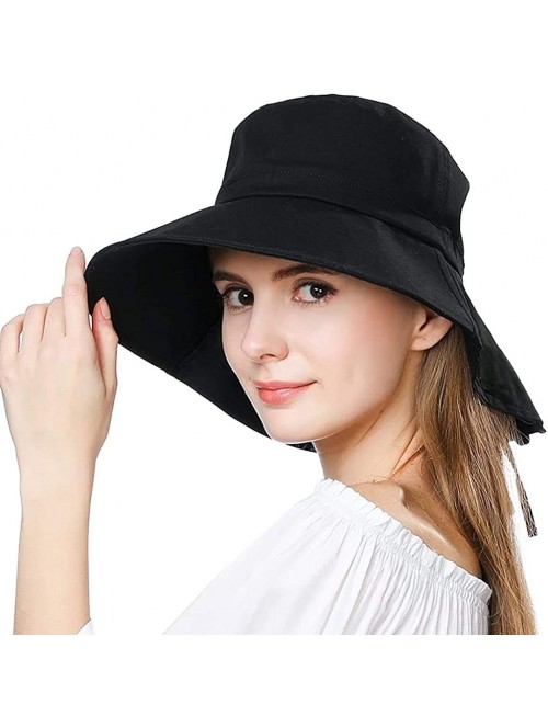 Sun Hats Womens Summer Flap Cover Cap Cotton UPF 50+ Sun Shade Hat with Neck Cord - 1005_black - CO18GWZ70XY $27.77