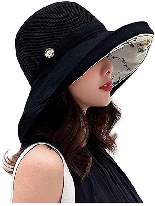 Sun Hats Bucket Summer Foldable Floppy Packable - A-black - CW18UYX6DXR $19.21