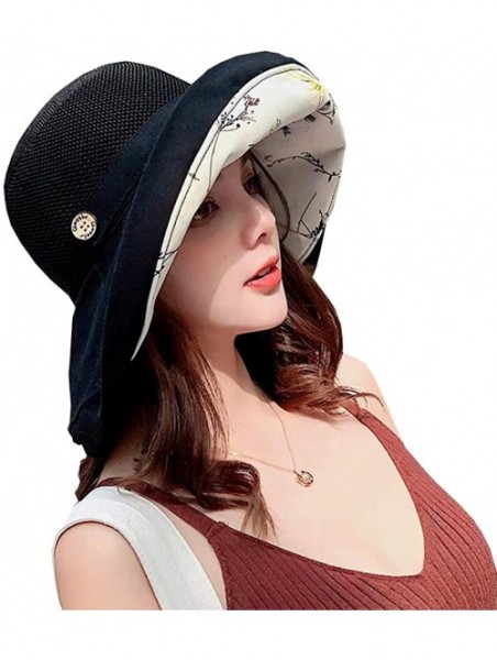 Sun Hats Bucket Summer Foldable Floppy Packable - A-black - CW18UYX6DXR $19.21