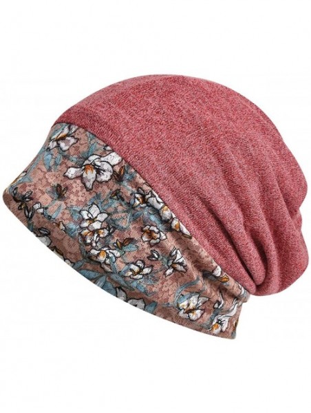 Skullies & Beanies Women's Cotton Lace Baggy Slouchy Beanie Chemo Hat Cap Scarf - Red - C1193TY6YLT $12.83