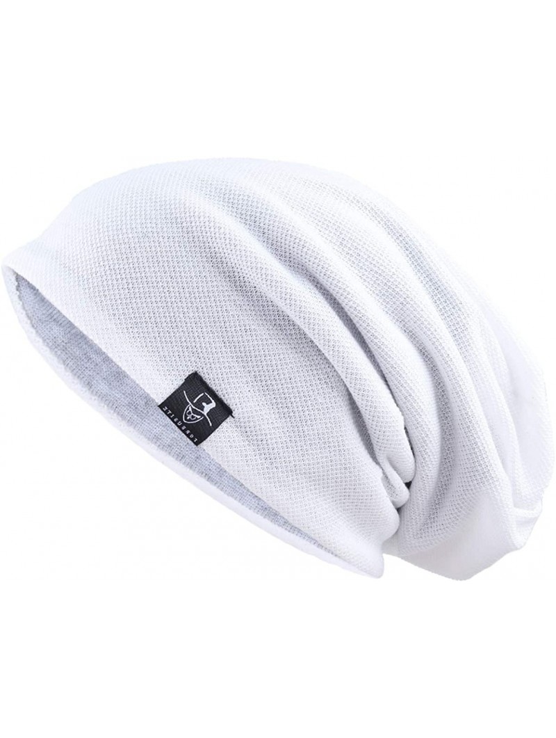 Skullies & Beanies Mens Slouchy Beanie Skull Cap Summer Thin Baggy Oversized Knit Hat B301 - White - CK180ARGK8K $14.40