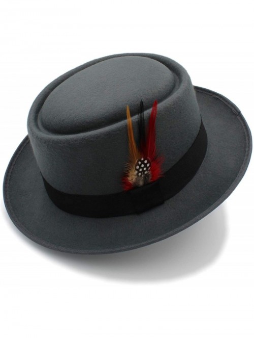 Fedoras Mens Trilby Hat Vintage Women Men Pork Pie Hat Dad Wool Flat Fedora Hat for Gentleman Gambler - Gray - CR18NCALWZ7 $2...