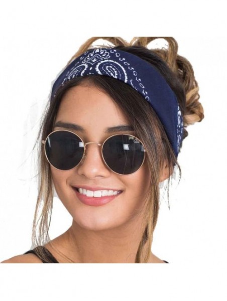 Headbands Women Fashion Bandana Scarf Square Head Scarf Female Bandanas Headwear (Navy) - Navy - CS18CI25ZNQ $12.30