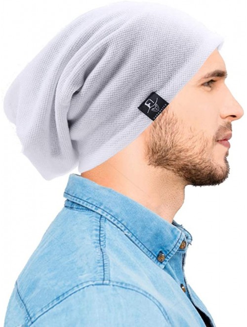 Skullies & Beanies Mens Slouchy Beanie Skull Cap Summer Thin Baggy Oversized Knit Hat B301 - White - CK180ARGK8K $14.40