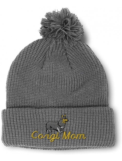 Skullies & Beanies Winter Pom Pom Beanie Men & Women Pembroke Welsh Corgi Mom Embroidery 1 Size - Light Grey - CF18A08RU23 $1...