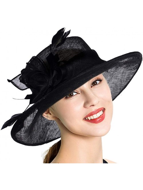 Sun Hats Women Hats Wide Brim Occasion Event Kentucky Derby Church Dress Organza Flower Sinamay Sun Hats - Black - CR194ULKTX...