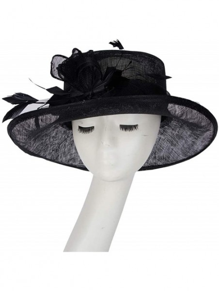 Sun Hats Women Hats Wide Brim Occasion Event Kentucky Derby Church Dress Organza Flower Sinamay Sun Hats - Black - CR194ULKTX...