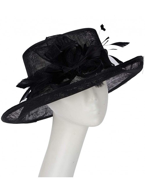 Sun Hats Women Hats Wide Brim Occasion Event Kentucky Derby Church Dress Organza Flower Sinamay Sun Hats - Black - CR194ULKTX...