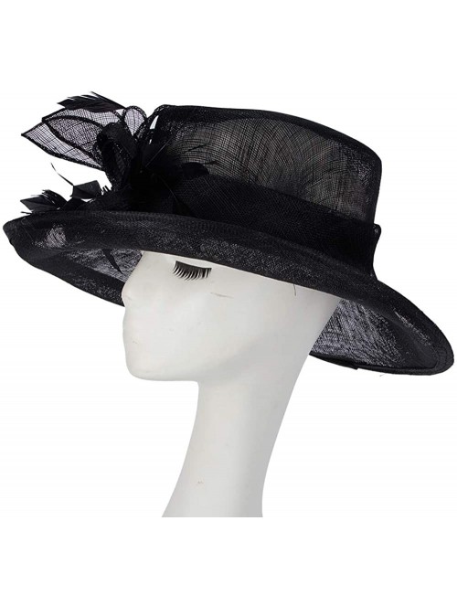 Sun Hats Women Hats Wide Brim Occasion Event Kentucky Derby Church Dress Organza Flower Sinamay Sun Hats - Black - CR194ULKTX...