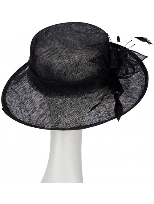 Sun Hats Women Hats Wide Brim Occasion Event Kentucky Derby Church Dress Organza Flower Sinamay Sun Hats - Black - CR194ULKTX...