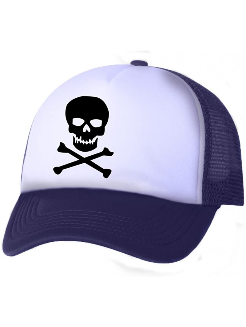 Baseball Caps Skull and Cross Bones Truckers Mesh Snapback hat - White/Navy - CQ11NKH41XJ $24.45