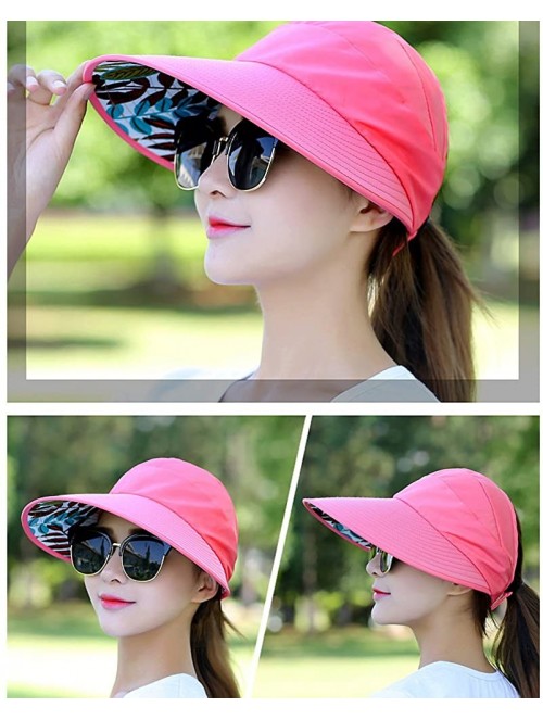 Sun Hats Sun Hats for Women Wide Brim UV Protection Summer Beach Visor - Watermelon Red - CS18EW09K0Q $13.39