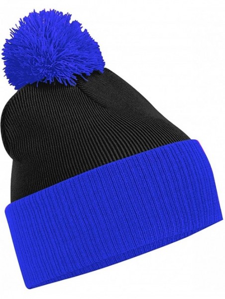 Skullies & Beanies Snowstar Duo Two-Tone Winter Beanie Hat - Black / Bright Royal - CT11G88NP57 $14.95