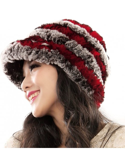 Skullies & Beanies Women's Real Rex Rabbit Fur Peaked Caps Hats Spiral Winter Warmer Ears Hat - Coffee & Red - CJ11FGXY19J $2...