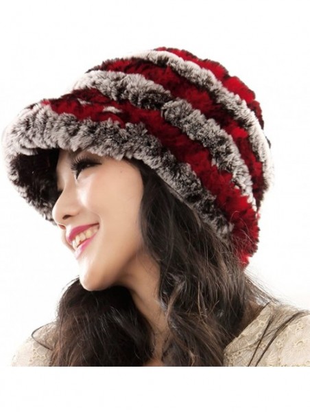 Skullies & Beanies Women's Real Rex Rabbit Fur Peaked Caps Hats Spiral Winter Warmer Ears Hat - Coffee & Red - CJ11FGXY19J $2...