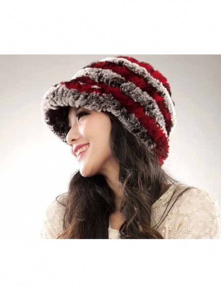 Skullies & Beanies Women's Real Rex Rabbit Fur Peaked Caps Hats Spiral Winter Warmer Ears Hat - Coffee & Red - CJ11FGXY19J $2...