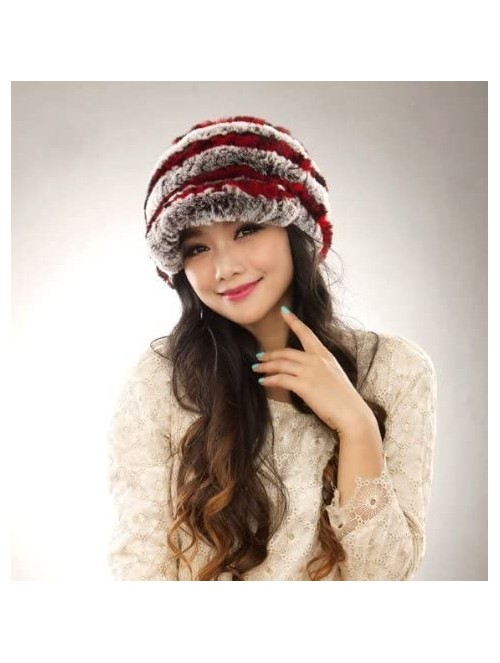 Skullies & Beanies Women's Real Rex Rabbit Fur Peaked Caps Hats Spiral Winter Warmer Ears Hat - Coffee & Red - CJ11FGXY19J $2...