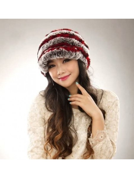 Skullies & Beanies Women's Real Rex Rabbit Fur Peaked Caps Hats Spiral Winter Warmer Ears Hat - Coffee & Red - CJ11FGXY19J $2...