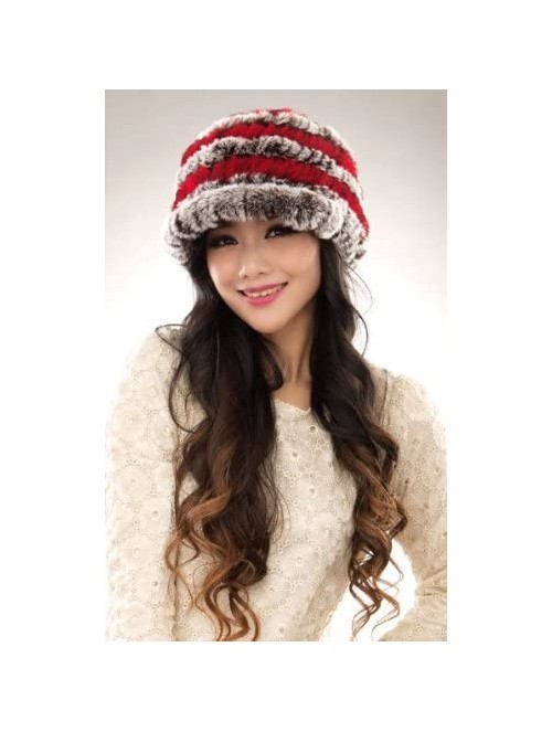 Skullies & Beanies Women's Real Rex Rabbit Fur Peaked Caps Hats Spiral Winter Warmer Ears Hat - Coffee & Red - CJ11FGXY19J $2...