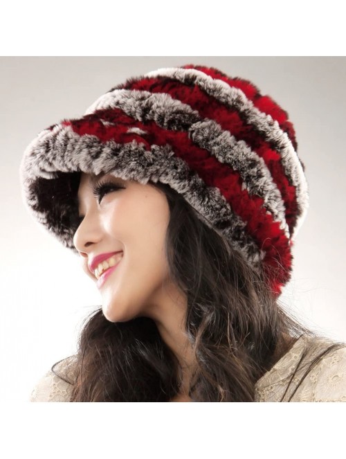 Skullies & Beanies Women's Real Rex Rabbit Fur Peaked Caps Hats Spiral Winter Warmer Ears Hat - Coffee & Red - CJ11FGXY19J $2...