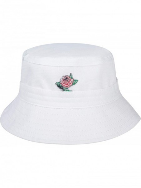 Bucket Hats Unisex Fashion Embroidered Bucket Hat Summer Fisherman Cap for Men Women - Rose White - CF18KL8AL6C $22.18