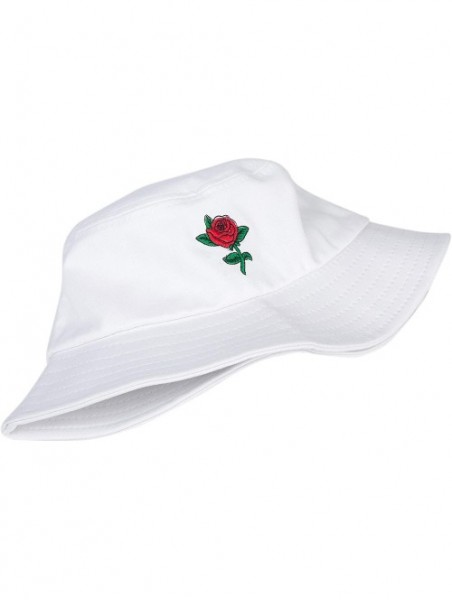 Bucket Hats Unisex Fashion Embroidered Bucket Hat Summer Fisherman Cap for Men Women - Rose White - CF18KL8AL6C $22.18