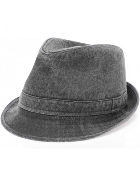 Fedoras Men's Denim Washed Cotton Casual Vintage Style Pork Pie Fedora Sun Hat - Fedora - Grey - CM194IMOH96 $14.34