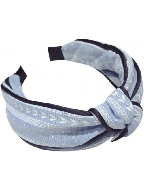 Headbands Simple Leaf Stripe Middle Knotted Knot Wide Side Non-Slip Headband - Blue - CM18R3NI7Z3 $9.42