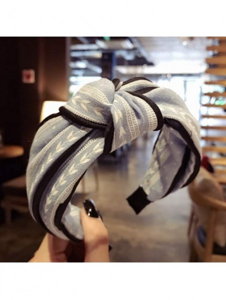 Headbands Simple Leaf Stripe Middle Knotted Knot Wide Side Non-Slip Headband - Blue - CM18R3NI7Z3 $9.42