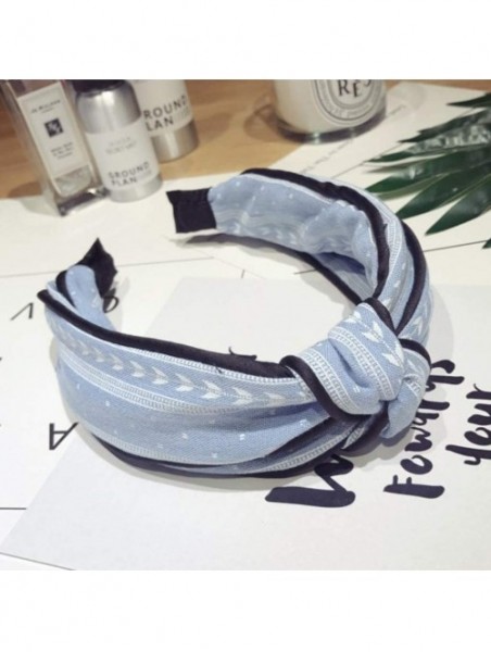 Headbands Simple Leaf Stripe Middle Knotted Knot Wide Side Non-Slip Headband - Blue - CM18R3NI7Z3 $9.42