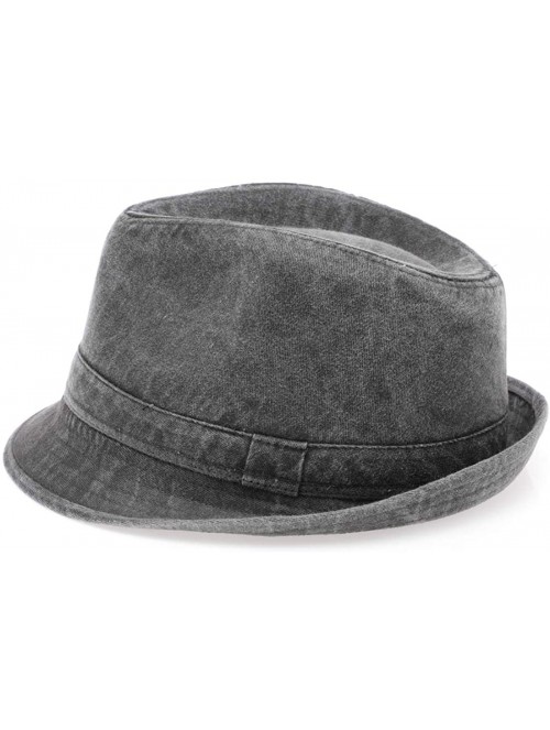 Fedoras Men's Denim Washed Cotton Casual Vintage Style Pork Pie Fedora Sun Hat - Fedora - Grey - CM194IMOH96 $14.34