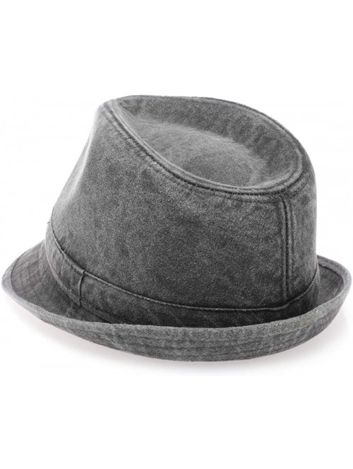 Fedoras Men's Denim Washed Cotton Casual Vintage Style Pork Pie Fedora Sun Hat - Fedora - Grey - CM194IMOH96 $14.34