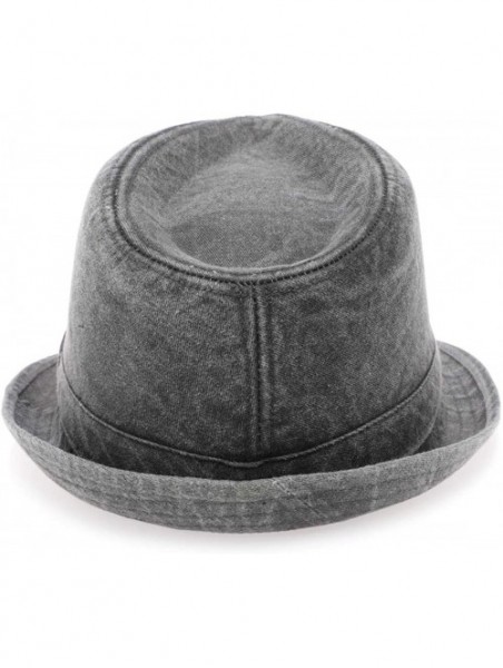 Fedoras Men's Denim Washed Cotton Casual Vintage Style Pork Pie Fedora Sun Hat - Fedora - Grey - CM194IMOH96 $14.34