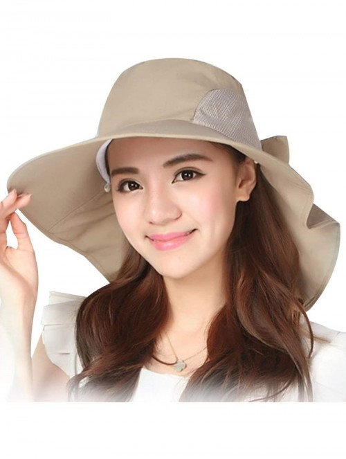 Sun Hats Women's Summer Cover Cap Anti-UV Sun Shade Hat with Bow Adjustable Hats - Khaki - CV182KHAXUL $22.77
