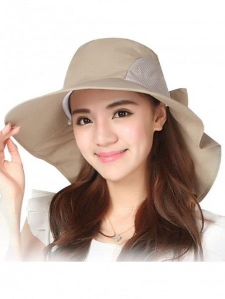 Sun Hats Women's Summer Cover Cap Anti-UV Sun Shade Hat with Bow Adjustable Hats - Khaki - CV182KHAXUL $22.77