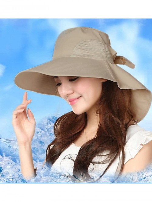 Sun Hats Women's Summer Cover Cap Anti-UV Sun Shade Hat with Bow Adjustable Hats - Khaki - CV182KHAXUL $22.77