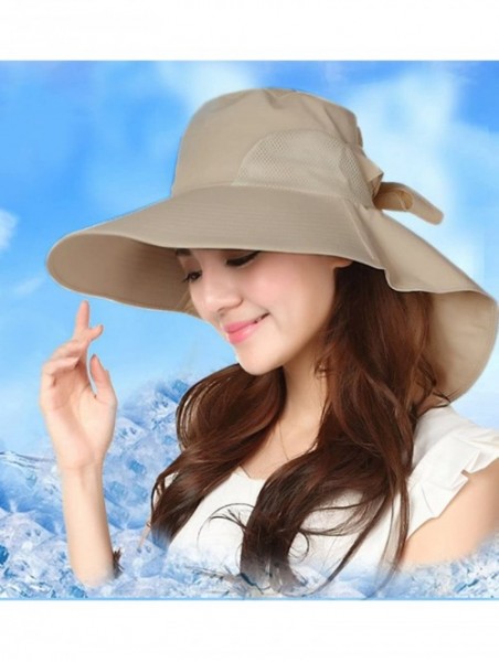 Sun Hats Women's Summer Cover Cap Anti-UV Sun Shade Hat with Bow Adjustable Hats - Khaki - CV182KHAXUL $22.77