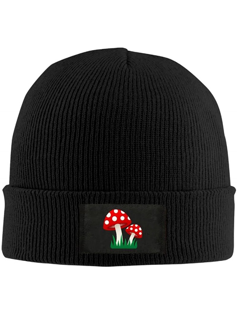 Skullies & Beanies Men Women Red Mushroom Warm Stretchy Solid Daily Skull Cap Knit Wool Beanie Hat Outdoor Winter - Black - C...