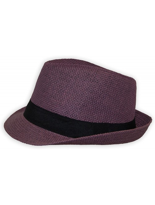 Fedoras Women/Men Straw Fedora Hat - Purple - CB12EBP0KHT $17.44