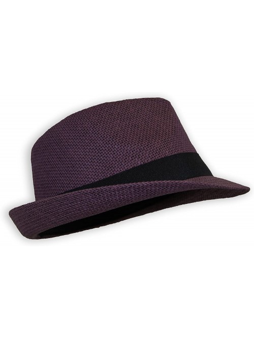 Fedoras Women/Men Straw Fedora Hat - Purple - CB12EBP0KHT $17.44