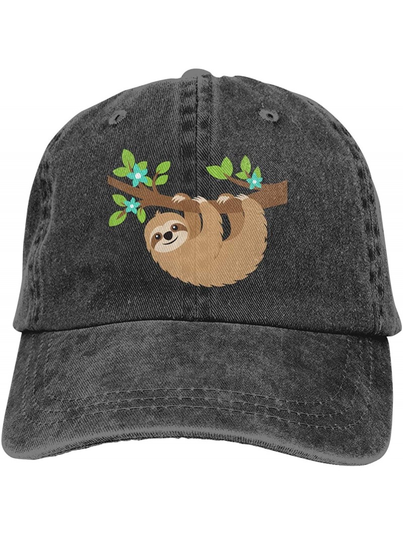 Baseball Caps Women's Funny Sloth Baseball Caps Adjustable Washed Denim Ball Cap Dad Hat Black - Sloth on the Tree - CV192U85...