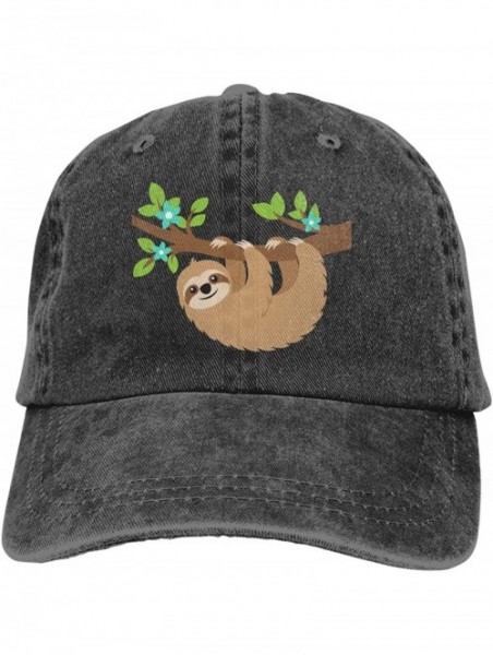 Baseball Caps Women's Funny Sloth Baseball Caps Adjustable Washed Denim Ball Cap Dad Hat Black - Sloth on the Tree - CV192U85...