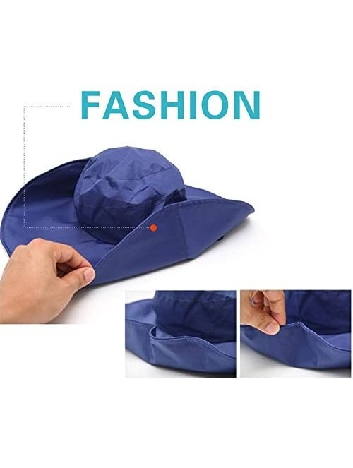 Rain Hats Outdoor UV Protection Rain Cap Waterproof Rain Hat Wide Brim Bucket Hat - Navy Blue - C1184X7Z7L7 $15.20