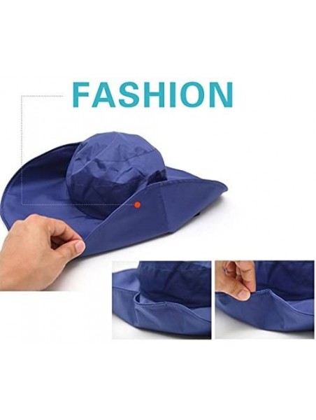 Rain Hats Outdoor UV Protection Rain Cap Waterproof Rain Hat Wide Brim Bucket Hat - Navy Blue - C1184X7Z7L7 $15.20