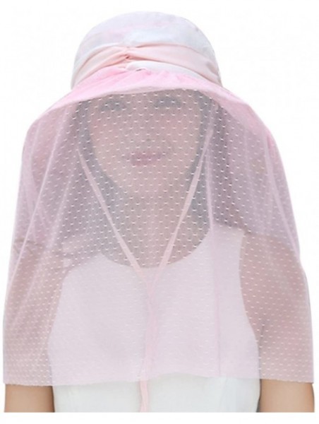 Sun Hats Womens Summer Veil Wide Brim Hats Chiffon Foldable Bucket Hat UPF 50+ - Pink - C012I2P9Y4J $18.60